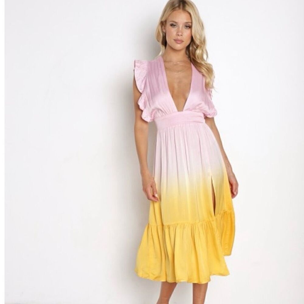 Stillwater The Jessie Midi Dip Dye Sorbet Ombré Midi Dress Size M